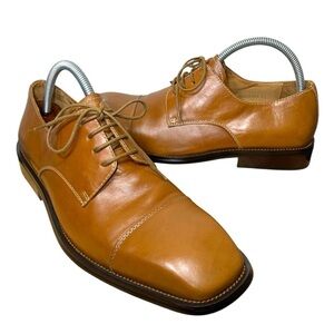 Enzo Tesoti Leather Derby Cap Toe Men Sz 42 Brown Cognac Lace up Oxford Hipster